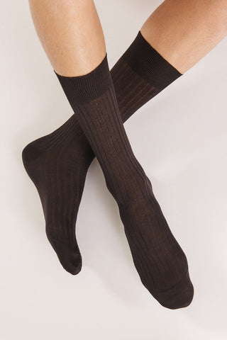 Cotton Lisle Ribbed Socks - Mid-Calf