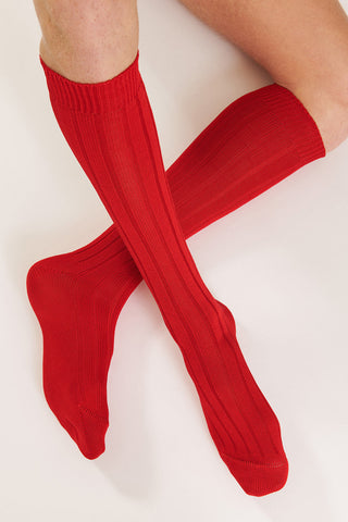 Thick Cotton Lisle Ribbed Socks - Over-the-Calf
