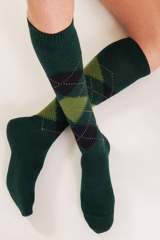 Merino Wool Argyle Socks - Over-the-Calf
