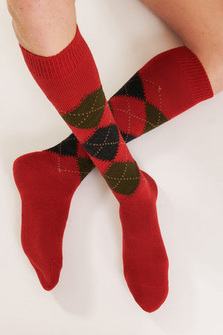 Merino Wool Argyle Socks - Over-the-Calf