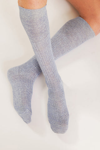 Linen-Cotton Mouliné Ribbed Socks - Over-the-Calf
