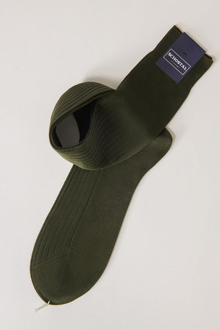 Fine Cotton Lisle Ribbed Socks - Over-the-Calf