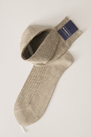 Linen-Cotton Mouliné Ribbed Socks - Over-the-Calf
