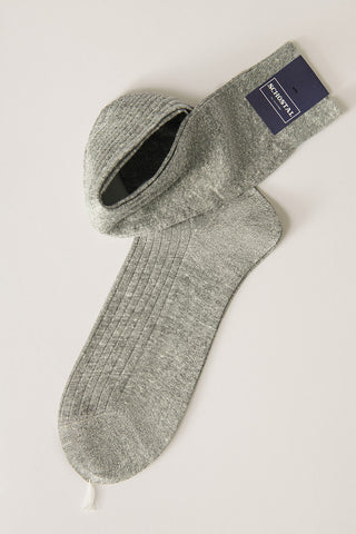 Linen-Cotton Mouliné Ribbed Socks - Over-the-Calf
