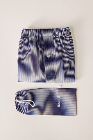 Cotton Boxers - Striped - Denim Blue