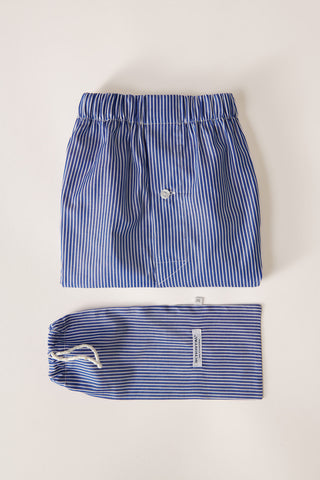 Cotton Boxers - Striped - Steel Blue