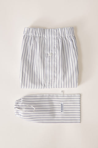 Cotton Boxers - Pinstriped - Ink Blue