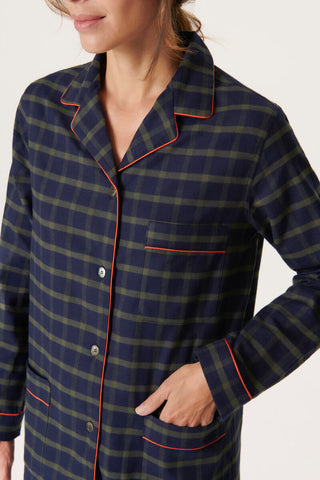 Premium Cotton Flannel Pajama Set - Plaid - Navy and Green