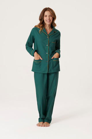 Premium Cotton Flannel Pajama Set - Emerald Green
