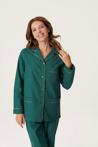 Premium Cotton Flannel Pajama Set - Emerald Green