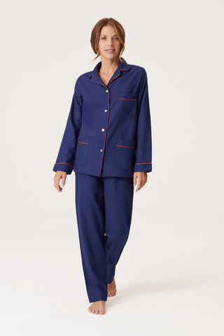 Premium Cotton Flannel Pajama Set - Navy Blue