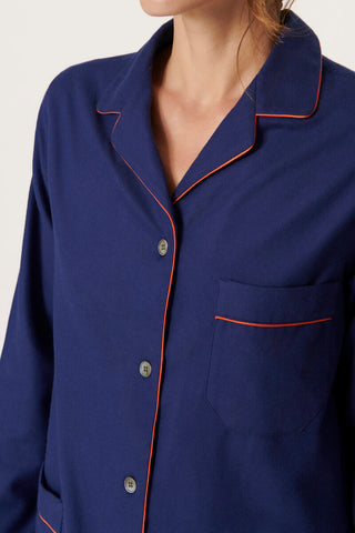 Premium Cotton Flannel Pajama Set - Navy Blue