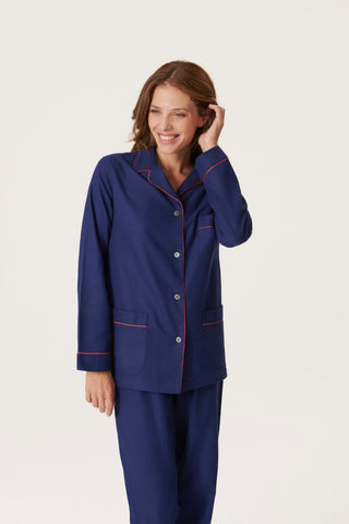Premium Cotton Flannel Pajama Set - Navy Blue