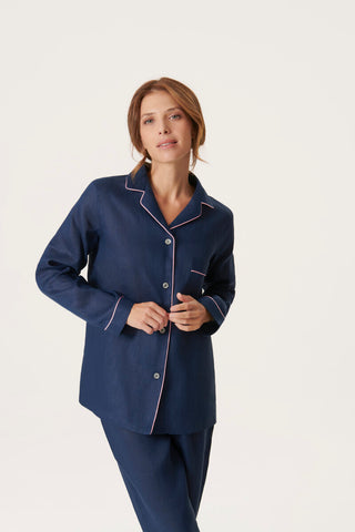 Pure Linen Pajama Set - Denim Blue
