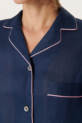 Pure Linen Pajama Set - Denim Blue
