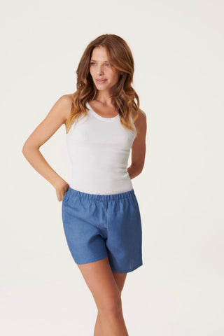 Pure Linen Leisure Shorts - Steel Blue
