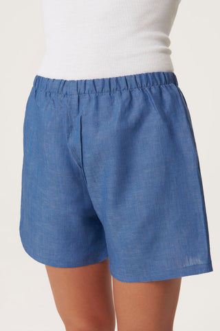 Pure Linen Leisure Shorts - Steel Blue