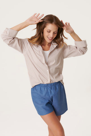 Pure Linen Leisure Shorts - Steel Blue