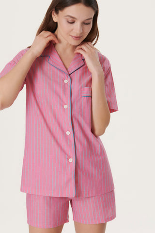 Pinstriped Cotton Voile Short Pajama Set