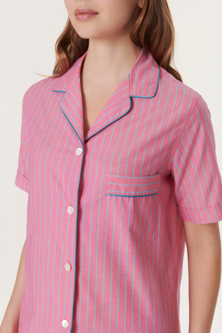 Pinstriped Cotton Voile Short Pajama Set