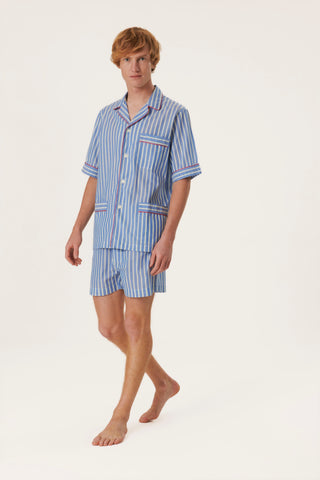Ultra-Light Cotton Short Pajama Set - Striped - Light Blue