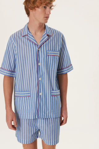 Ultra-Light Cotton Short Pajama Set - Striped - Light Blue
