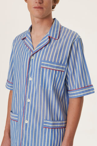 Ultra-Light Cotton Short Pajama Set - Striped - Light Blue
