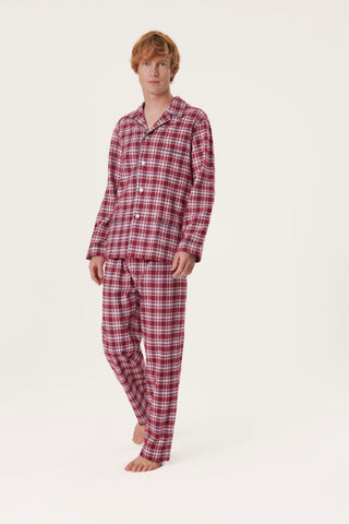 Premium Cotton Flannel Pajama Set - Plaid - Cherry Red