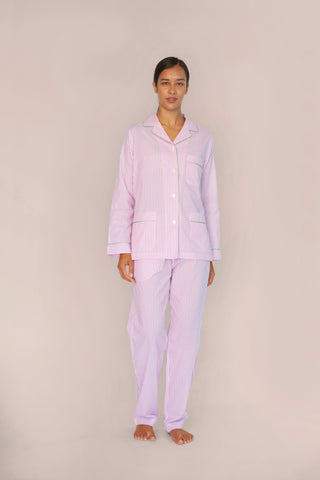 Ultra-Light Cotton Pajama Set - Striped - Dusty Rose