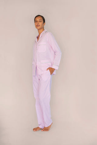 Ultra-Light Cotton Pajama Set - Striped - Dusty Rose