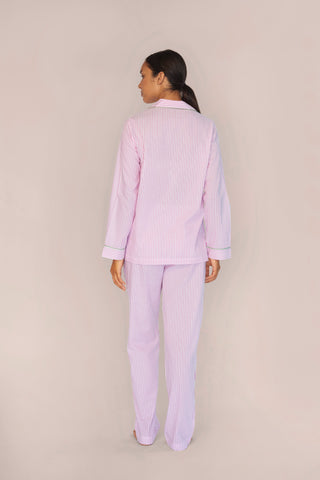 Ultra-Light Cotton Pajama Set - Striped - Dusty Rose