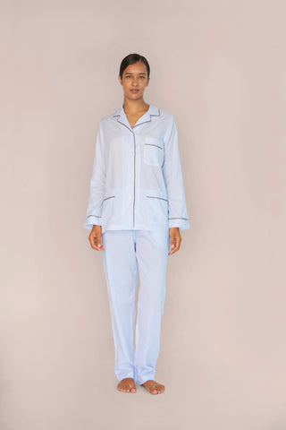 Ultra-Light Cotton Pajama Set - Striped - Powder Blue