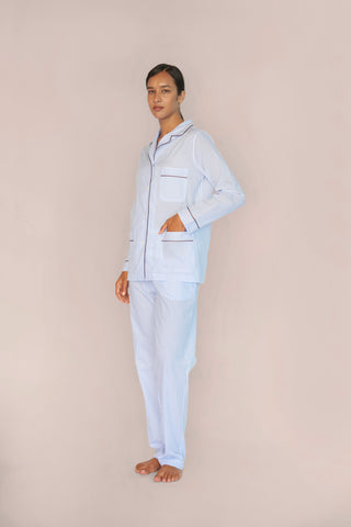 Ultra-Light Cotton Pajama Set - Striped - Powder Blue