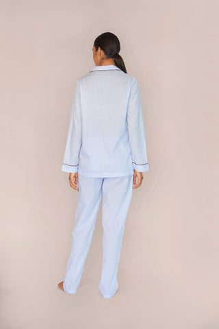 Ultra-Light Cotton Pajama Set - Striped - Powder Blue