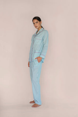 Ultra-Light Cotton Pajama Set - Striped - Kelly Green