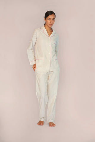 Ultra-Light Cotton Pajama Set - Pinstriped - Beige