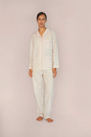 Ultra-Light Cotton Pajama Set - Pinstriped - Beige