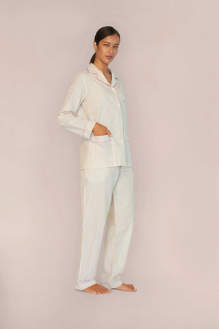 Ultra-Light Cotton Pajama Set - Pinstriped - Beige