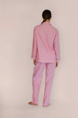 Ultra-Light Cotton Pajama Set - Pinstriped - Coral Peach