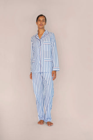 Ultra-Light Cotton Pajama Set - Striped - Avion Blue