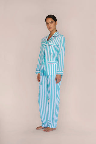Ultra-Light Cotton Pajama Set - Striped - Mint Green