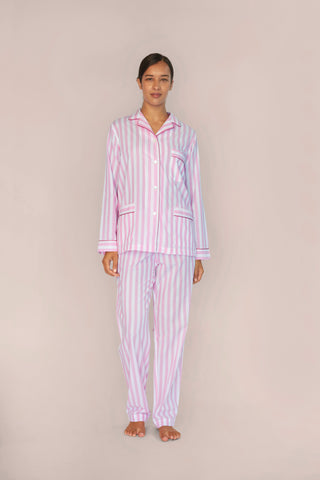 Ultra-Light Cotton Pajama Set - Striped - Dusty Rose