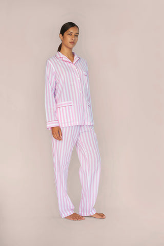 Ultra-Light Cotton Pajama Set - Striped - Dusty Rose