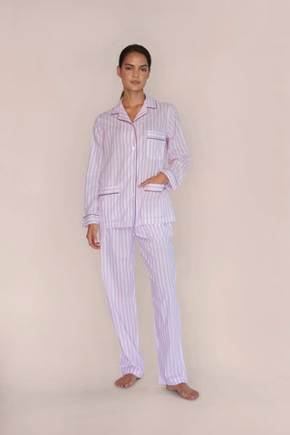 Ultra-Light Cotton Pajama Set - Striped - Dusty Rose