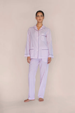 Ultra-Light Cotton Pajama Set - Striped - Dusty Rose