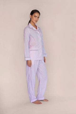 Ultra-Light Cotton Pajama Set - Striped - Dusty Rose
