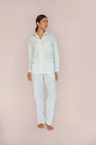 Ultra-Light Cotton Pajama Set - Striped - Citrus, Sky and Blue