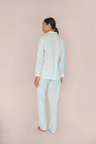 Ultra-Light Cotton Pajama Set - Striped - Citrus, Sky and Blue