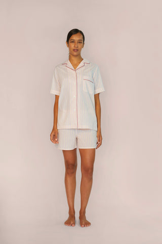 Lightweight Cotton Pajama Shorts Set - Pinstriped - Limoncello Yellow