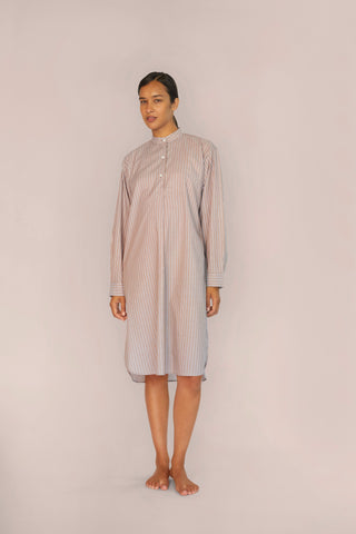 Ultra-Light Cotton Nightshirt - Pinstriped - Cocoa Taupe